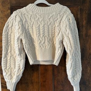 Cream Cropped Zara Cableknit Sweater with Pearl Details